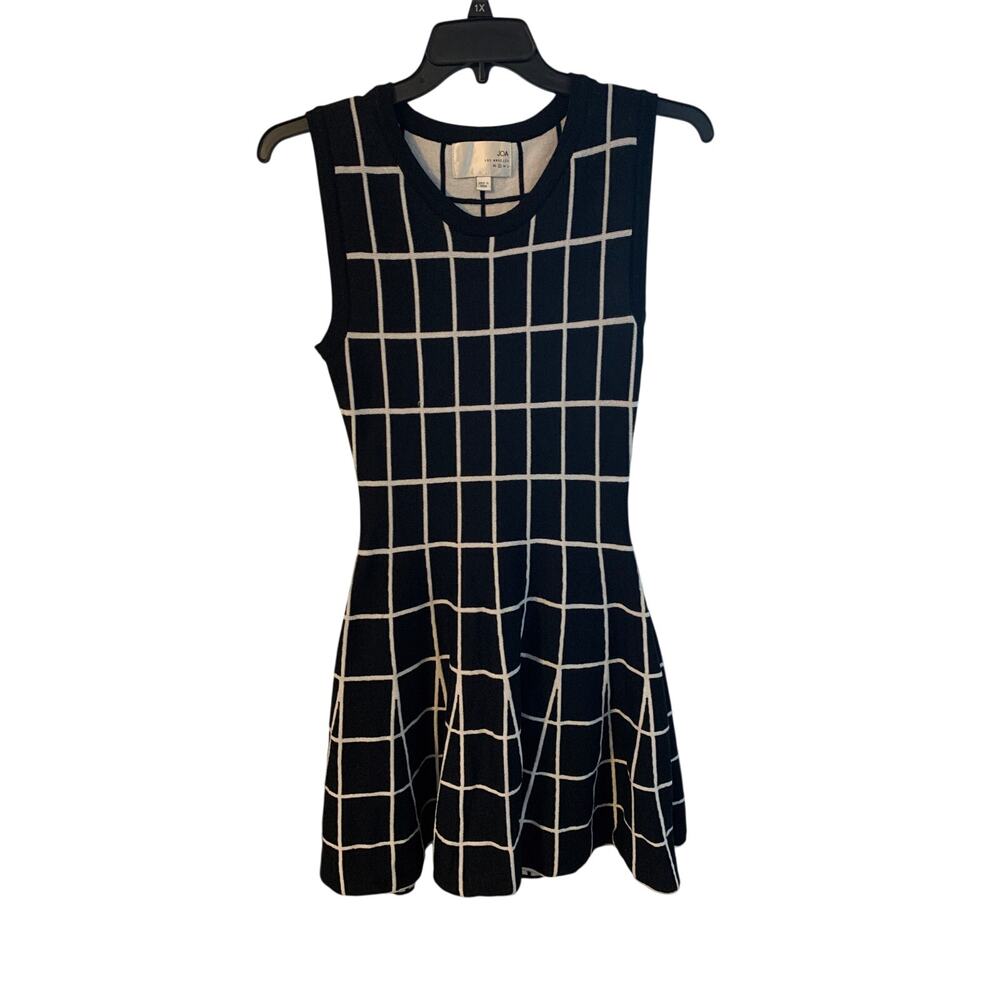 JOA Sweater Dress Knit Grid Pattern Plaid Skater Career Office Womens SZ S